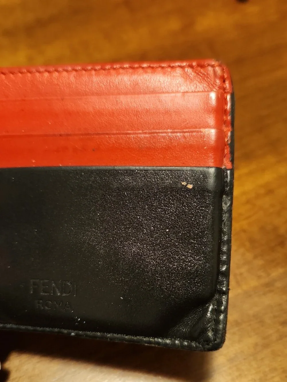 Fendi Black Card Holder with Red Slots and Yellow Eye Appliqués